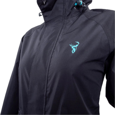 WOMENS STORM JACKET BLACK/AQUA